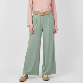 Pantalón mujer pierna ancha con cintura elásticada